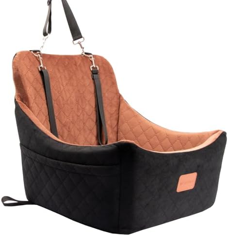 WOOAIDAGG Dog Car Seat for Medium Sized Dog,Pet Travel Car Bed with Seat Belt Channle,Fully Detachable and Washable Car Dog Seat with Adjustable Straps,3 Straps Easy to Install (Black/Brown) by WOOAIDAGG