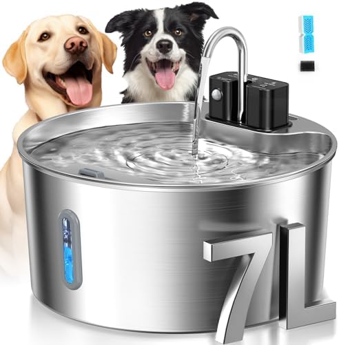 Voluas 7L Wireless Dog Water Fountain with 1 Filter, Stainless Steel by Voluas