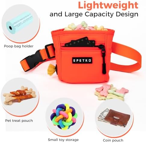 Dog Treat Pouch, Powerful Magnet Closure Device Dog Training Treat Bag Large Capacity Pet Treat Pouch with Poop Bag Dispenser Treat Bag for Dog Training with Metal Waistband Clip (Orange) - Image 4