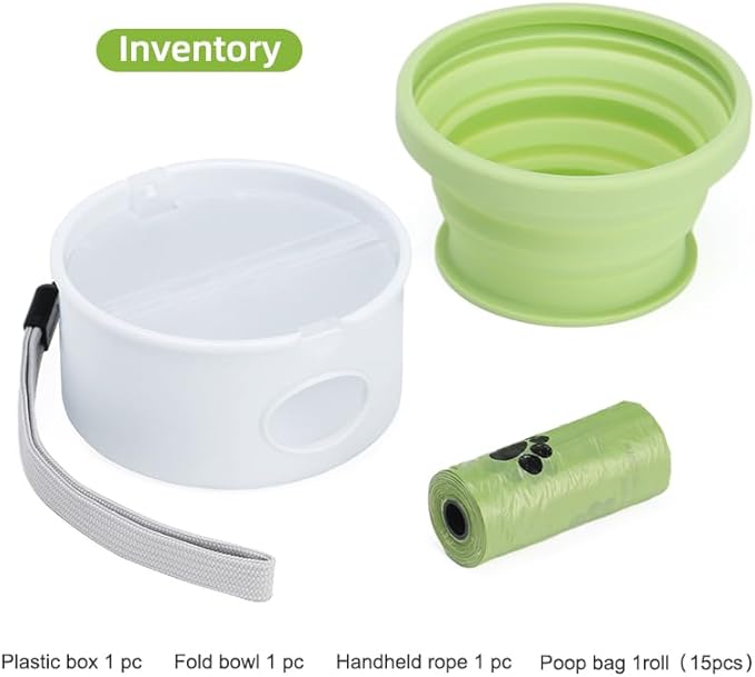 LINMENGSHU The Foldable Dog Water Bottle and 3-in-1 Snack and Garbage Bag Storage Box are the First Choice for Outdoor Activities, Equipped with 1 roll of Garbage Bags and a Garbage Hanging Ring.