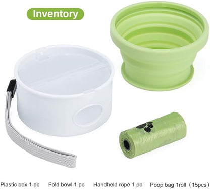 LINMENGSHU The Foldable Dog Water Bottle and 3-in-1 Snack and Garbage Bag Storage Box are the First Choice for Outdoor Activities, Equipped with 1 roll of Garbage Bags and a Garbage Hanging Ring.