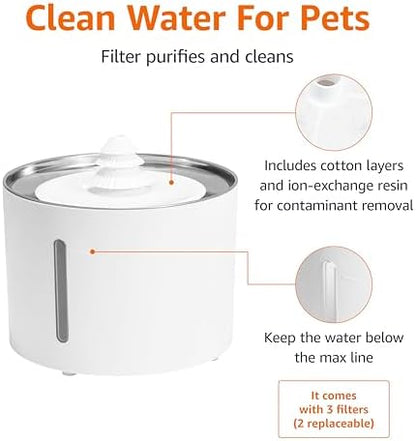 Amazon Basics Large Capacity Pet Water Fountain with Stainless Steel Top, Ultra Quiet, Easy to Clean, BPA Free, 3L, White, 3 Filters Included - Image 3