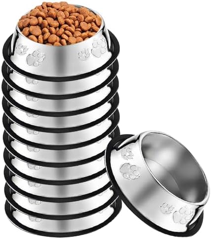 10 Pcs Stainless Steel Dog Bowl Pet Feeding Bowl with Rubber Base Non-Slip Pet Dishes Metal Dog Bowls Pet Food and Water Bowls for Small Medium Animals Kitten Rabbit (18.6 oz) by OLUTACOT