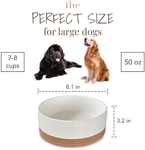 Mora Ceramic Pet Bowl - Large Food/Water Dish for Large Dogs, Cats, Great Dane, Mastiff - 50oz or 8 Cups - Basic Bowls - Vanilla White - Image 2