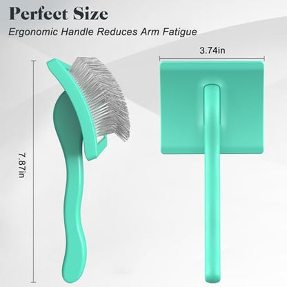 2PCS Slicker Brush for Dogs & Pet Comb,Professional Dog Grooming Brush (Goldendoodles,Poodles,Labradoodles) with Extra Long Pins to Effectively Remove Tangles, Knots and Mats (Cyan, Large) - Image 6