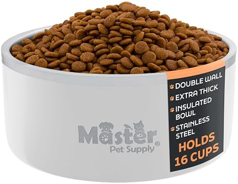 Master Pet Supply Stainless Steel Dog Bowls 128 oz Heavy Duty Bone White by MasterPetSupply