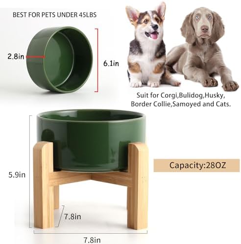 Petygooing 28 OZ Elevated/Raised Ceramic Dog Bowl for Small and Medium Breeds, Dog Food Water Dish with Stand,Pet Feeding Bowl Anti Slip Rubber for Small and Medium Dogs (3.6 Cups) Rust Green - Image 3