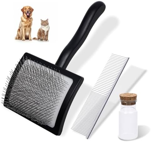 3PCS Slicker Brush for Dogs & Pet Comb,Professional Dog Grooming Brush (Goldendoodles,Poodles,Labradoodles) with Extra Long Pins to Effectively Remove Tangles, Knots,Mats Hair Collection Bottle(Black) by Unknown