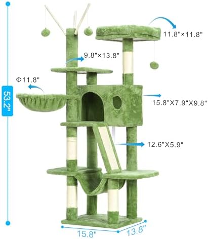 Hey-brother Cat Tree Tower with Padded Platform Bed, Hammock, MPJ019-SGR - Image 2