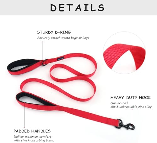 Wagtime Club Heavy Duty Double Handle Dog Leash for Large Medium Small Dogs - Image 2