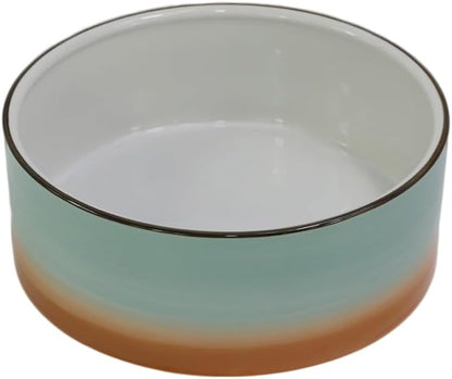 8'' Ceramic Dog Bowl - Green and Orange Classic Dogs Food & Water Bowl for Medium and Large Pet Breeds, Heavy-Duty Non-Slip Dog Dish, Porcelain Pet Bowl, Dishwasher & Microwave Safe, 7 Cups