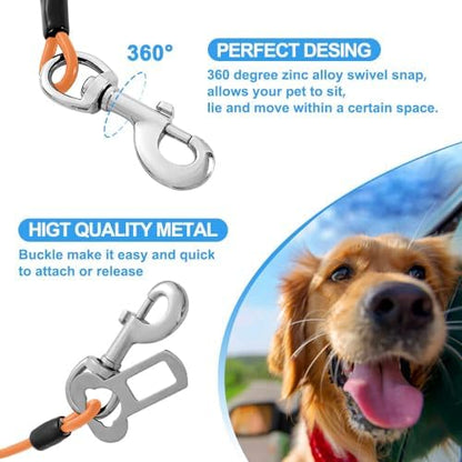 Dog Seat Belt Harness for Car,Dog Seatbelt of Coated Wire Leash Safety Restraint,No Chew Tether Cable Vehicle,Double Clips & Latch(Orange, 24 inch/60 CM) - Image 3