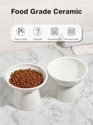 LoeJan Elevated Food and Water Bowls Set, Extra Wide and Raised Ceramic Feeder, Anti-Vomit Whisker-Free Pressure Cat Feeding Bowl for Kittens Adult Cats Small Dogs (White, Food Bowl) - Image 6