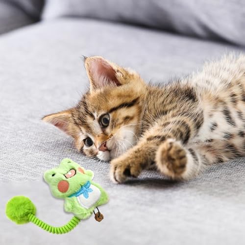 Andiker Catnip Toys, Cat Interactive Toys with Silvervine Fruit & Spring & Fuzzy Ball for Relaxing Playing, Plush Cat Teething Toys for Indoor Kitten for Cleaning Teething (Green Frog) - Image 5