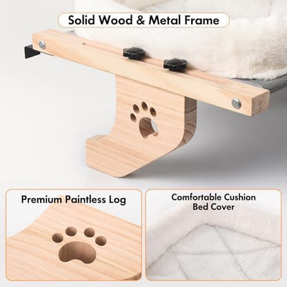 AMOSIJOY Wooden Cat Windowsill Perch with Zipper Cushion Bed, 24.4in - Image 6