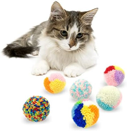 Andiker 6 Pcs Assorted Color Cat Ball Toys, Woolen Yarn Puffs Cat Pom Pom Balls Interactive Kitten Chasing Toys by Andiker-ServingforYou
