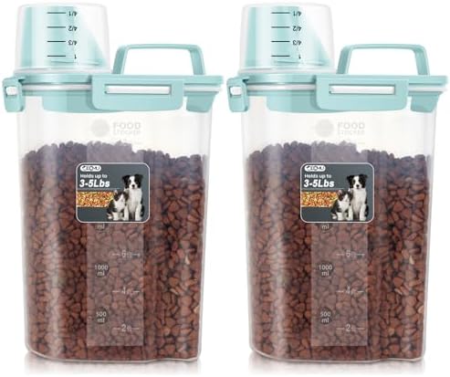 Dog Cat Food Storage Container with Cup (Light Blue, 2.5L (2 pack)) by ODOMU