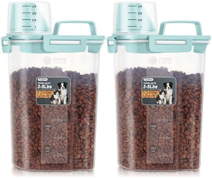 Dog Cat Food Storage Container with Cup (Light Blue, 2.5L (2 pack)) by ODOMU