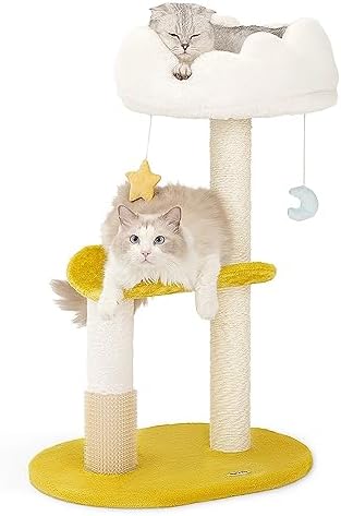 Happi N Pets Cloud Cat Tree, 31.5in Multi-Level Indoor Cat Tower with Scratching Posts, Viewing Perch, Removable & Washable Cushions, Cat Activity Tree with Dangling Toy by HappiNPets