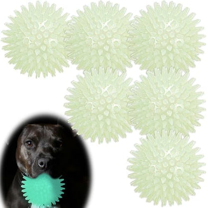 LECHONG 6-Pack Glow in The Dark Squeaky Dog Balls, 3.5” Spiky Dog Toy Balls, Durable Glowing Rubber Fetching Ball for Medium & Large Dogs Nighttime Playing Indoors & Outdoors by LECHONG