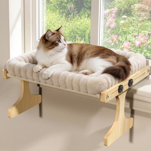 XiaZ Cat Perch for Window Cats Hammock Indoor Bed for Window Adjustable Wooden Frame Bird Watching Sunbathing Space-Saving Single Layer 18 * 16 * 9.4inch (Small Breeds Recommended) by XiaZPet