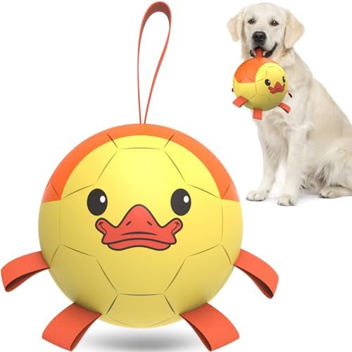 QDAN Dog Toys Soccer Ball with Straps, Interactive Dogs Toys for Tug of War, Puppy Birthday Gifts, Dogs Tug Toy, Dog Water Toy, Durable Dog Balls for Medium & Large Dog - Duck（8 Inch） by QDAN
