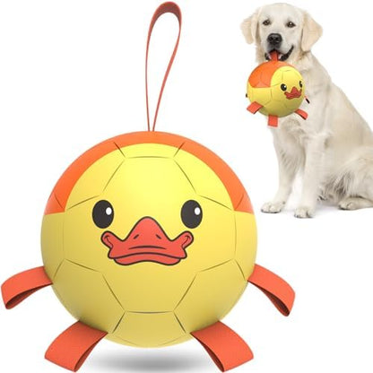 QDAN Dog Toys Soccer Ball with Straps, Interactive Dogs Toys for Tug of War, Puppy Birthday Gifts, Dogs Tug Toy, Dog Water Toy, Durable Dog Balls for Medium & Large Dog - Duck（8 Inch） by QDAN