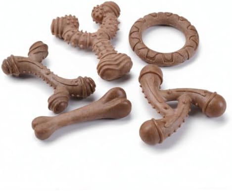 MECOOL Indestructible Dog Chew Toys for Aggressive Chewers 5PCS, Durable Bacon Flavored Nylon Bones for Small Dogs, Puppy Teething Toys, Long Lasting Nylon Dog Chews by MECOOL
