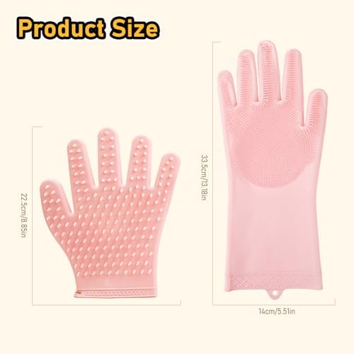 Hair Removal Glove & Pet Grooming Gloves 2 Pair, Upgrated Silicone Pet Hair Remover Gloves Shedding Glove for Long & Short Hair, Bath Grooming Glove with Gentle Brush for Horse Sensitive Pets, Pink - Image 6