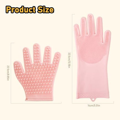 Hair Removal Glove & Pet Grooming Gloves 2 Pair, Upgrated Silicone Pet Hair Remover Gloves Shedding Glove for Long & Short Hair, Bath Grooming Glove with Gentle Brush for Horse Sensitive Pets, Pink - Image 6