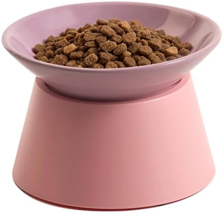 MS!MAKE SURE Cat Food Bowls Elevated - Ceramic Cat Water Bowls Whisker Friendly with Stand Tilted Non Slip Flat Detachable Anti Vomiting for Indoor Cats Pink Purple by MS%EF%BC%81MAKESURE