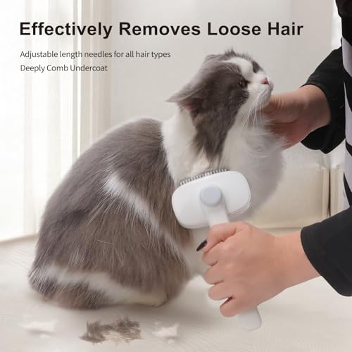 Self Cleaning Slicker Brush for Dogs Cats, Deshedding Dematting Grooming Tool for Long Haired Pets, Removes Matted Fur & Tangles, White - Image 5