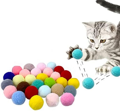 Andiker Cat Pompom Balls, 30pcs Cat's Ball Toys 1.2 Inches Colorful Kitten Pom Pom Balls Lightweight Indoor Kitten Interactive Playing Quiet Ball Cat Toys for Indoor Cats to Do More Exercise (2.5cm) by Andiker-ServingforYou