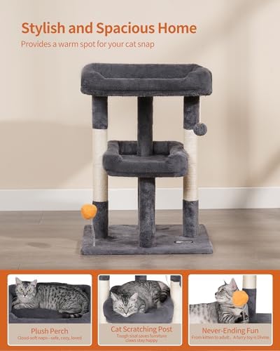 FourFurPets 27.6-Inch Cat Tree, Cat Tower for Indoor Cats, Cat Condo for Large Cats, Small Cat Tree with Scratching Post, Toy Balls, for Kittens, 2 Soft Platform, Dark Gray - Image 7
