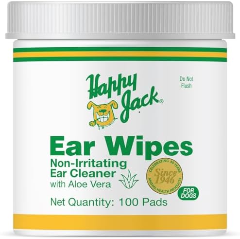 HAPPY JACK Dog Ear Wipes with Aloe, 100 Ct by HappyJack