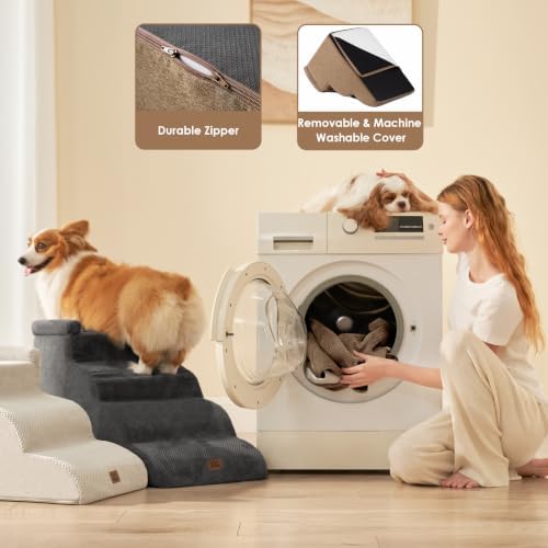 EHEYCIGA 3-Step Curved Dog Stairs for Small Dogs 14" H, Camel - Image 6