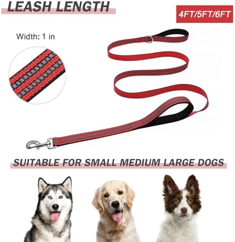 Hikiko 4FT Double Handle Traffic Dog Leash Reflective,Red - Image 6