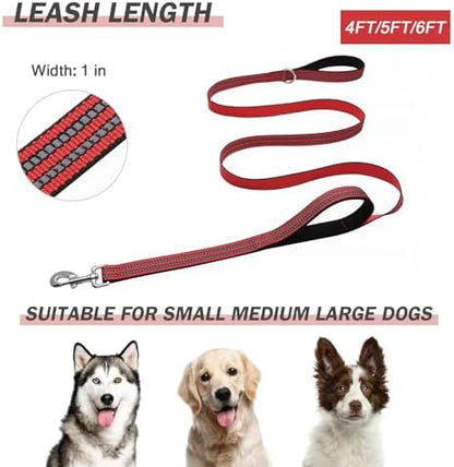 Hikiko 4FT Double Handle Traffic Dog Leash Reflective,Red - Image 6