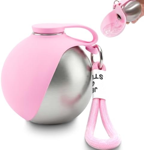 Spherical Portable Dog Water Bottle - Leak-Proof Travel Water Bowl for Pets, BPA-Free Plastic & Food-Grade Stainless Steel, Lightweight for Walking, Hiking, Outdoor (Metal - Stainless Steel) by Unknown