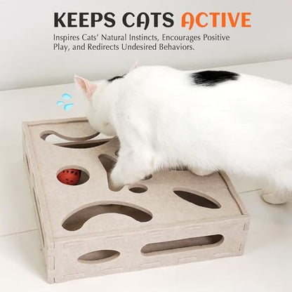 PETKARAY Felt Cat Puzzle Toy, Interactive Cat Toys for Indoor Cats, Interactive Maze for Kitten Felt Puzzle Box with Ball, Beige - Image 5