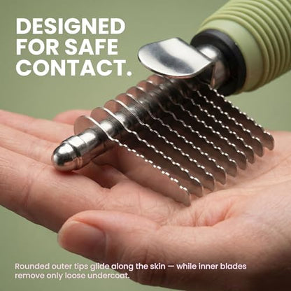 Poodle Dematting Fur Rake Comb Brush for Dogs and Cats - Long 2.5" Steel Safety Blades Metal Comb for Detangling Matted or Knotted Undercoat Hair (Green) - Image 6