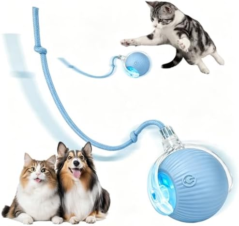 Automatic Interactive Rolling Cats Toys Ball for Indoor, Electric Automatic Rolling Pet Toy, 360° Smart Interactive Rolling Dog Ball Durable and Safe Material for Cat and Dog(Blue) by Technohom