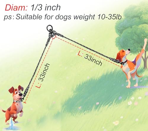 Double Dog Leash Coupler 1/3" Rope Extension for Two 10-35lbs Dog - Image 4