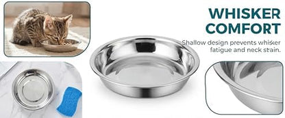 6PCS 304 Stainless Steel Pet Bowl for Cats & Dogs – Food Grade, Non-Toxic, Rustproof, Dishwasher Safe, Wide Whisker Friendly Cat Food Water Feeding Bowl - Image 4
