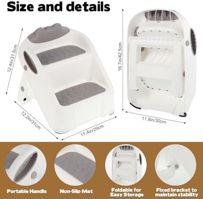 Cat Ramp for Litter Box,White Plastic Cat Ramp Fit for Automatic Litter Box,Double Layer Steps with Non-Slip Rubber Feet, Step for Small & Elderly Cats - Image 2