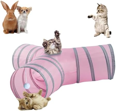 3-Way Collapsible Cat Tunnel Tube Toy Pink by Mabaytir