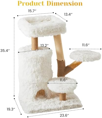 35" Multi-Level Cat Tree with Durable Sisal-Wrapped Posts, Dual Enclosed Condos, Cushioned Perches, and Removable Plush Cover,White - Image 4