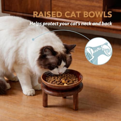 Havniva Elevated Cat Bowls, Ceramic Cat Bowl with Wood Stand, Wide Opening - Image 4