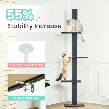 Max & Marlow 95-108" Floor to Ceiling Cat Tree for Indoor Cats, Dark Grey - Image 5