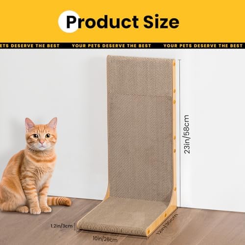 Conlun Cardboard Cat Scratcher, 23" L-Shaped Scratch Pad, Vertical Wall-Leaning Scratching Board to Protect Furniture for Indoor Cats,Wood Grain Large,2-Pack - Image 2